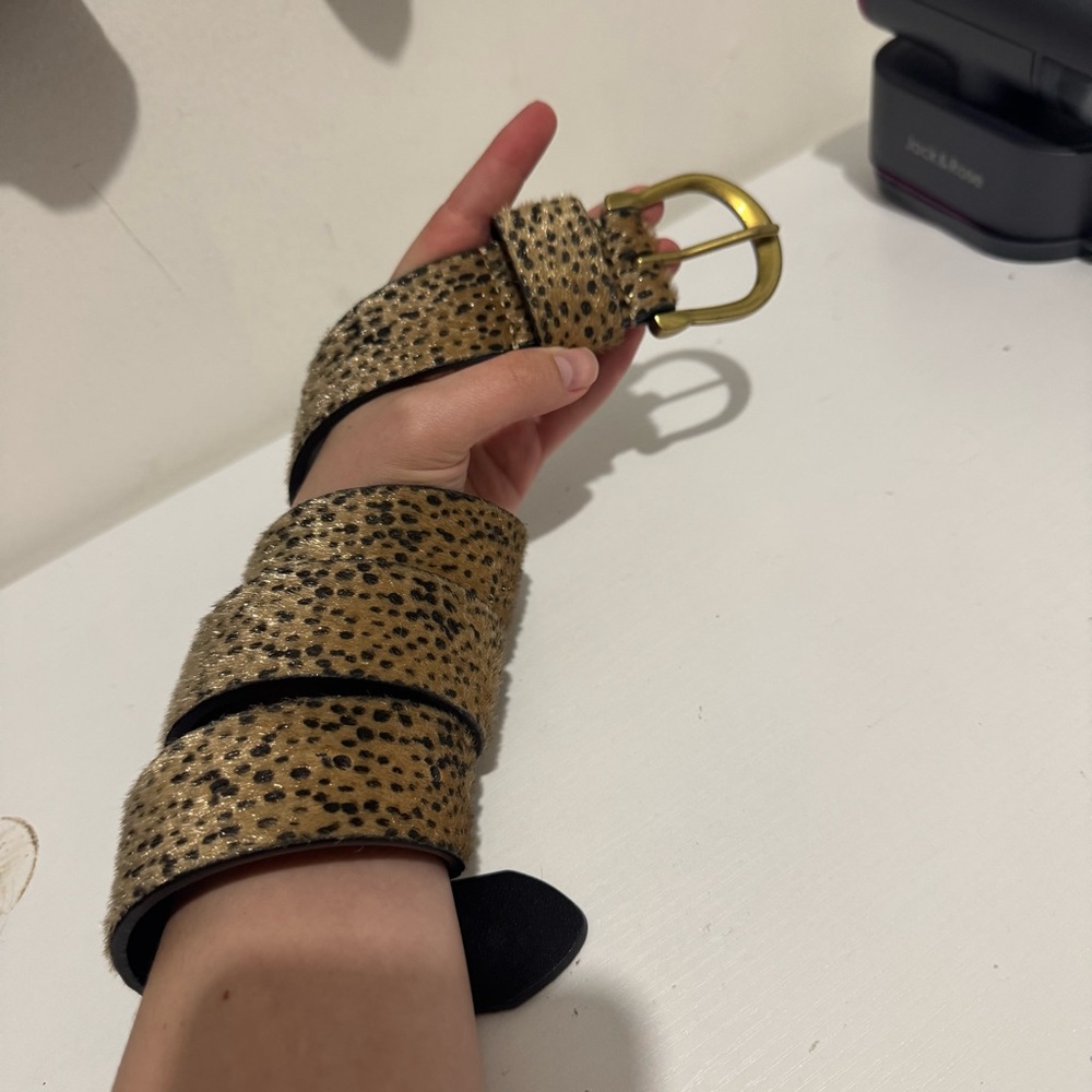 Catherine Malandrino Gold Leopard Print Belt with Brass Buckle